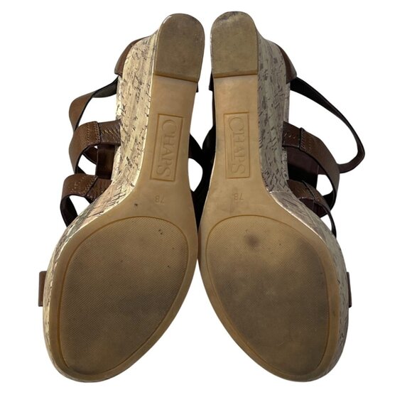 Chaps Cork Wedge Sandals Cage Brown 7B Heels Open Toe Shoe - Picture 9 of 12